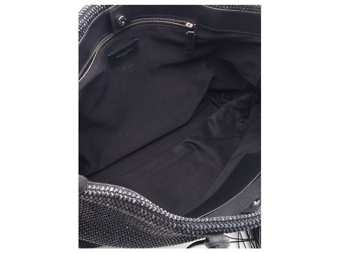 Saint Laurent Borsa tote Shopping in rafia e pelle nera Nero - vista 3