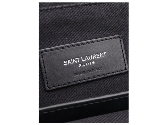 Saint Laurent Borsa tote Shopping in rafia e pelle nera Nero - vista 4