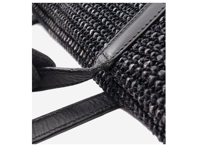 Saint Laurent Borsa tote Shopping in rafia e pelle nera Nero - vista 7