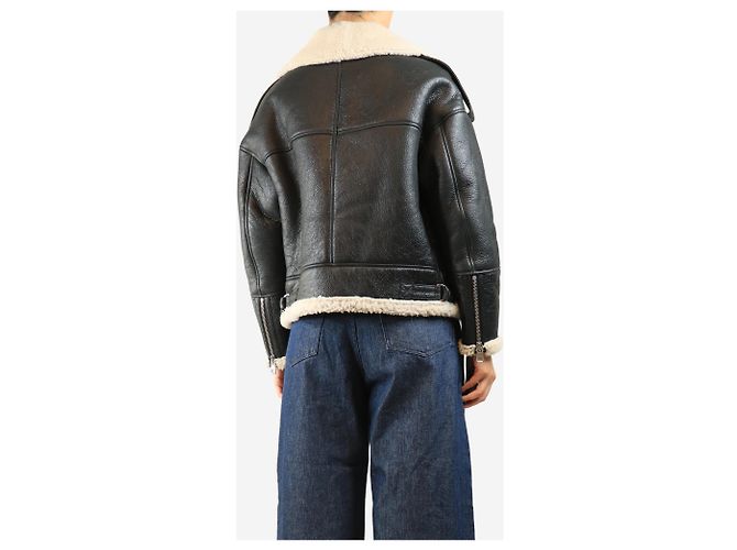 Yves Salomon Giacca biker in shearling nera - size UK 8 Nero - view 2