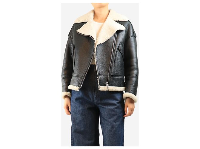 Yves Salomon Giacca biker in shearling nera - size UK 8 Nero - view 3