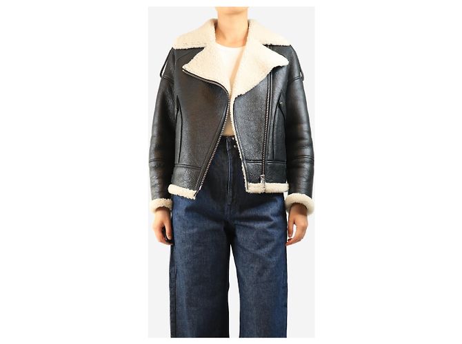 Yves Salomon Giacca biker in shearling nera - size UK 8 Nero - view 4