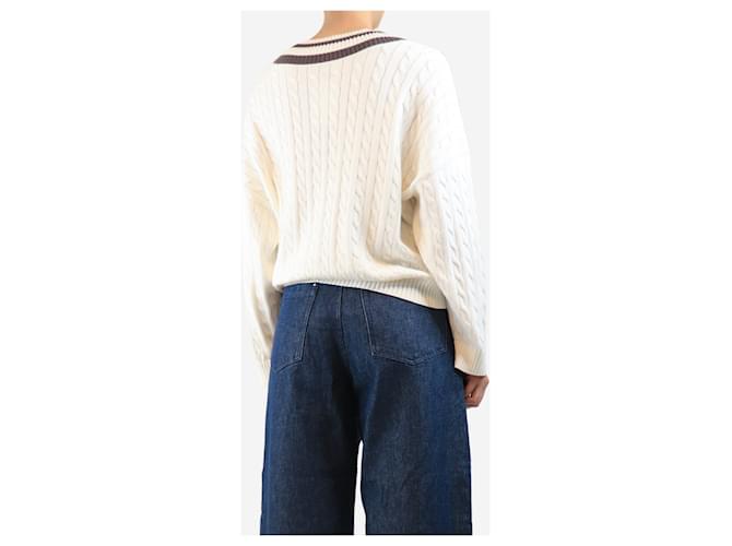Brunello Cucinelli Weißer Cricket-Pullover mit Zopfmuster - Größe S - Ansicht 2