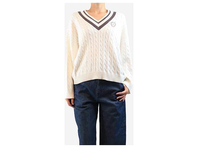 Brunello Cucinelli Weißer Cricket-Pullover mit Zopfmuster - Größe S - Ansicht 3