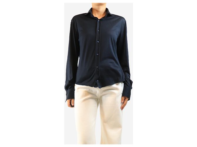 Brunello Cucinelli Camicia slim fit in misto seta blu navy - taglia M - vista 3