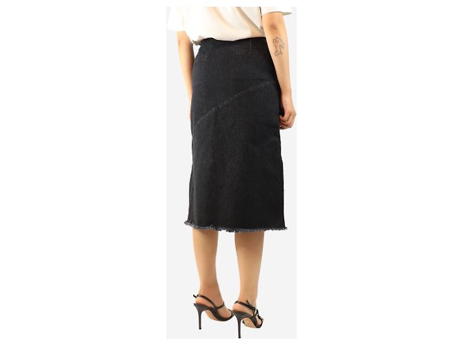 Autre Marque Falda midi de denim negra deshilachada - size UK 10 Negro - vista 3