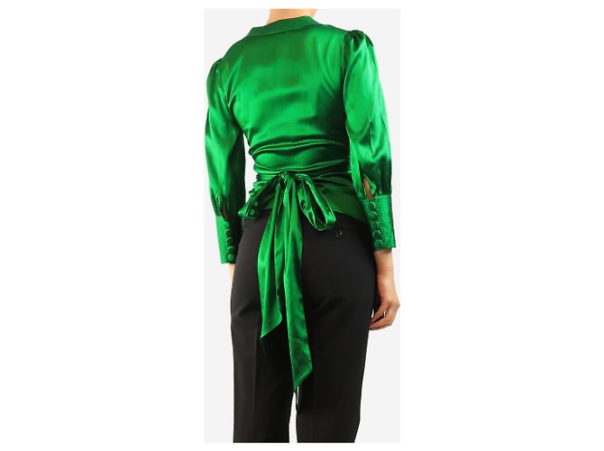 Diane Von Furstenberg Top transpassado de seda verde - size UK 8 - vista 2