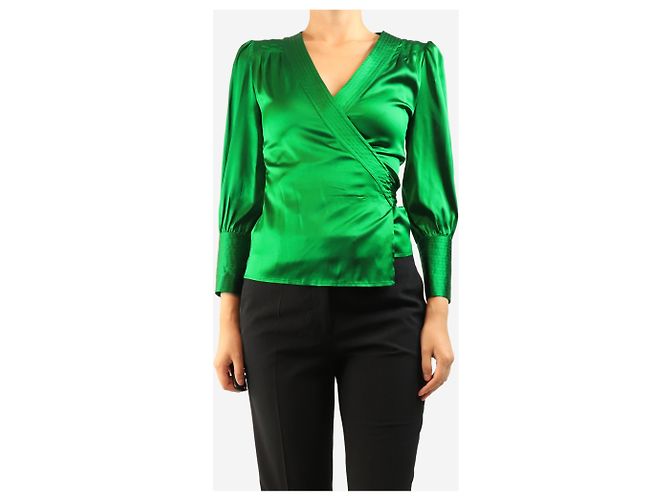 Diane Von Furstenberg Top transpassado de seda verde - size UK 8 - vista 3