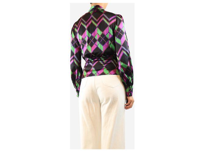 Diane Von Furstenberg Top escotado de seda morada con estampado geométrico - size UK 8 Púrpura - vista 2