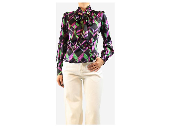 Diane Von Furstenberg Top escotado de seda morada con estampado geométrico - size UK 8 Púrpura - vista 3