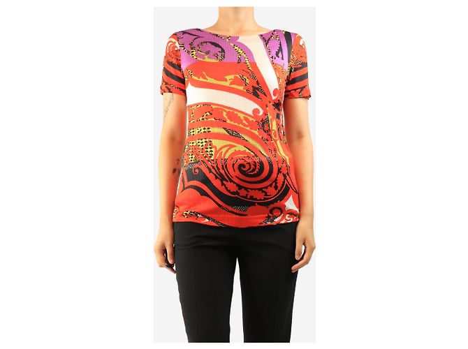 Etro Top de punto rojo con estampado all-over - size UK 10 Roja - vista 3