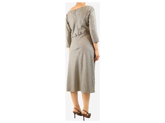 Alexander Mcqueen Brown metallic herringbone dress - size UK 12 Grey - view 2