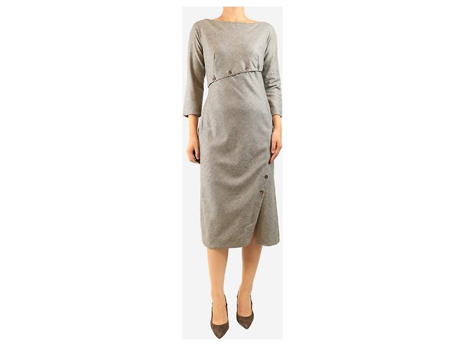 Alexander Mcqueen Brown metallic herringbone dress - size UK 12 Grey - view 3
