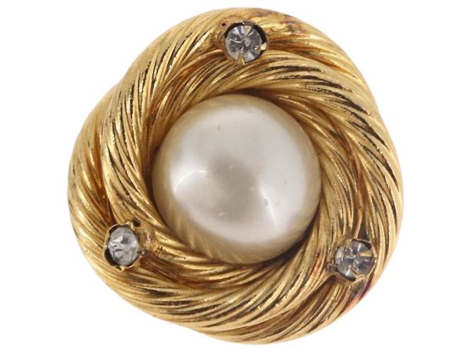 CHANEL Pearl Earring Metal Gold White CC - vista 6