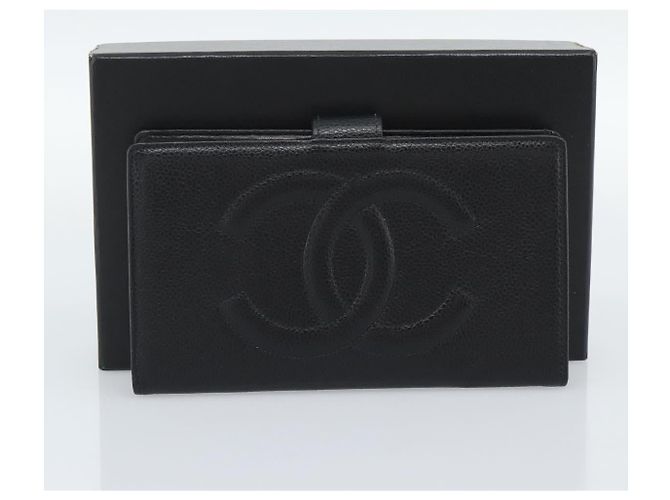 CHANEL COCO Mark Long Wallet Caviar Skin Black Gold CC - vista 12