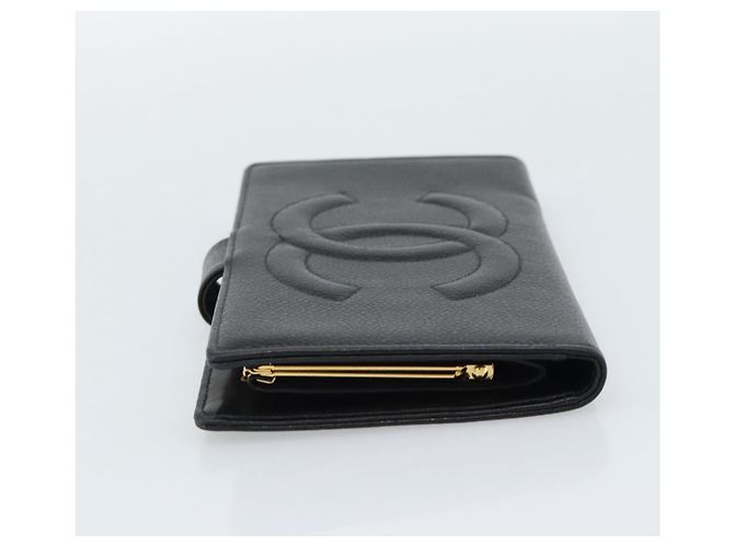 CHANEL COCO Mark Long Wallet Caviar Skin Black Gold CC - vista 3