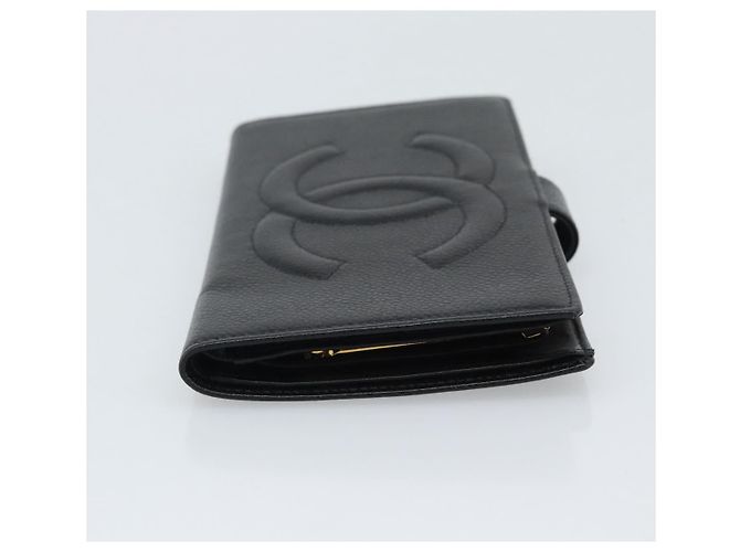 CHANEL COCO Mark Long Wallet Caviar Skin Black Gold CC - vista 4