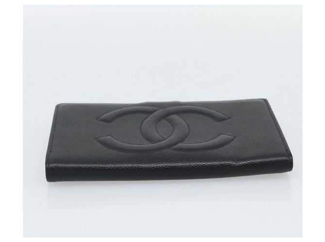 CHANEL COCO Mark Long Wallet Caviar Skin Black Gold CC - vista 6