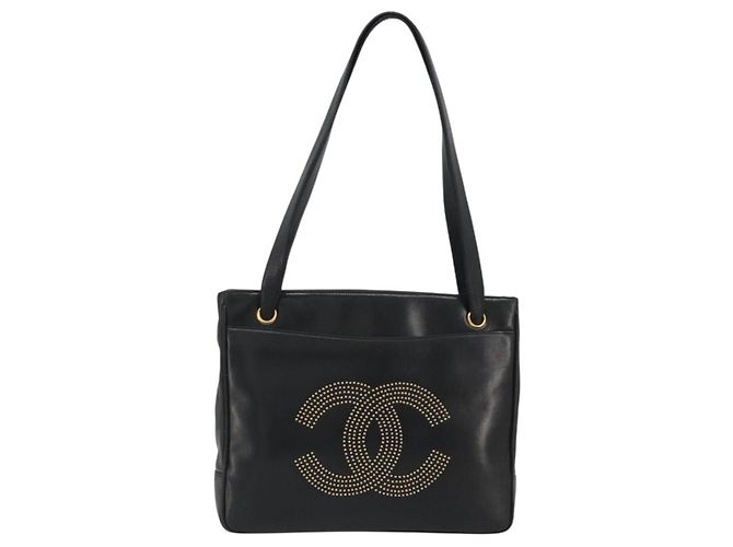 CHANEL COCO Mark Tote Bag Leather Black Gold CC - vista 13