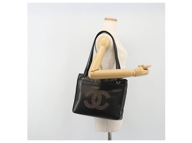CHANEL COCO Mark Tote Bag Leather Black Gold CC - vista 25