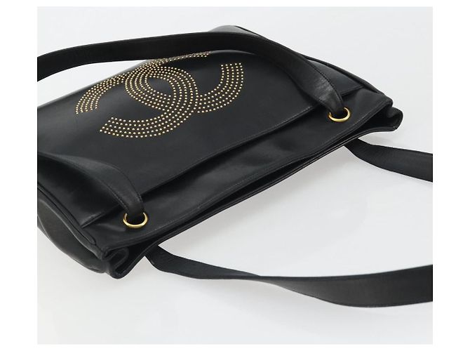 CHANEL COCO Mark Tote Bag Leather Black Gold CC - vista 6