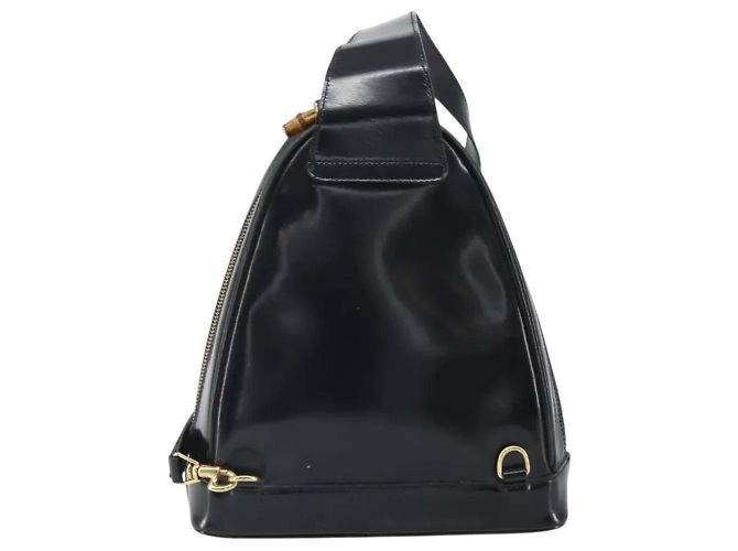 Bamboo Zaino Gucci in pelle nera con bambù - vista 3