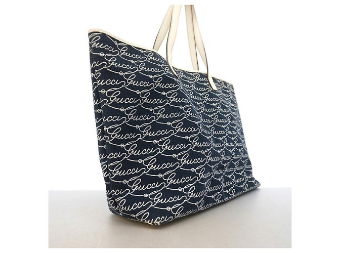 Gucci Tote Bag aus Navy-Canvas Marineblau - Ansicht 2