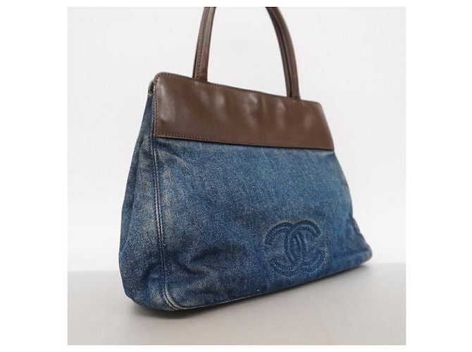 Borsa Tote Chanel in denim Marrone Blu - vista 2