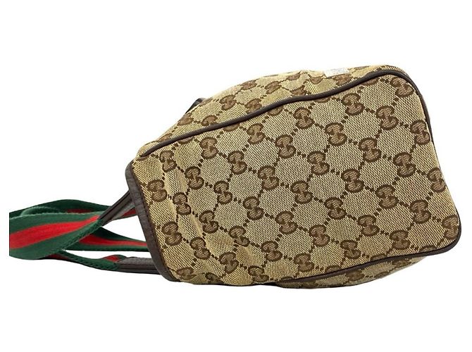 GUCCI Sherry Line GG Logo Canvas Leder Tote Bag Braun Rot Grün - Ansicht 5