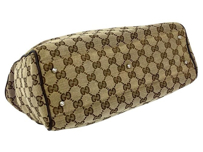 GUCCI Sherry Line GG Logo Canvas Leder Tote Bag Braun Rot Grün - Ansicht 7