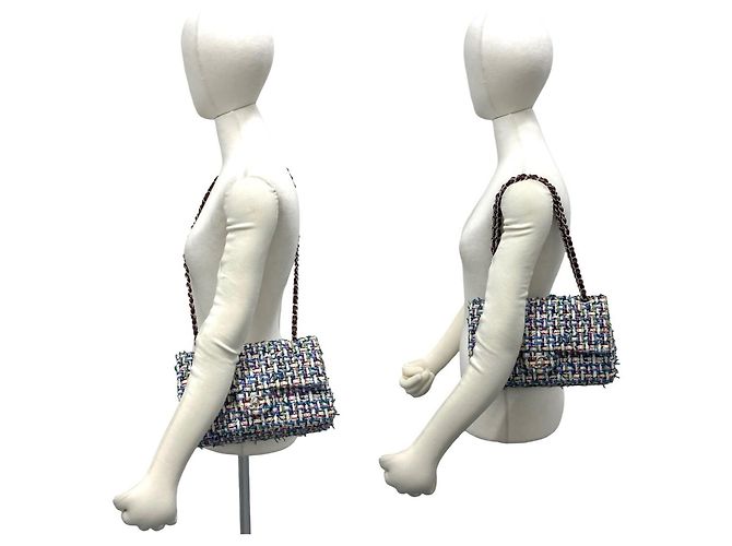 Borsa a tracolla Chanel Double Flap Coco Mark in tweed con catena Multicolore - vista 2