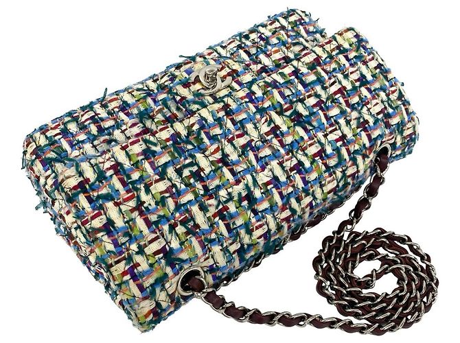 Borsa a tracolla Chanel Double Flap Coco Mark in tweed con catena Multicolore - vista 4