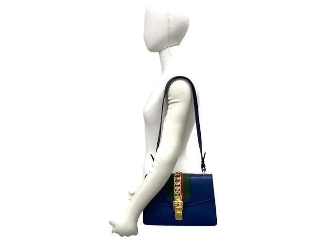 Borsa a tracolla 2-Way in pelle GUCCI Sylvie Sherry Line Rosso Verde Blu navy - vista 2