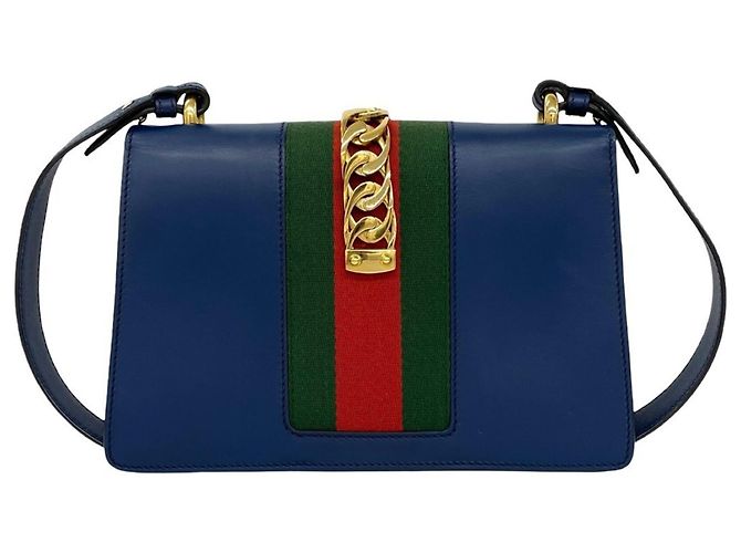 Borsa a tracolla 2-Way in pelle GUCCI Sylvie Sherry Line Rosso Verde Blu navy - vista 3