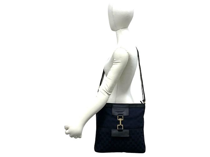 Gucci GG Logo Pattern Canvas Leather Shoulder Bag Black Navy blue - view 2