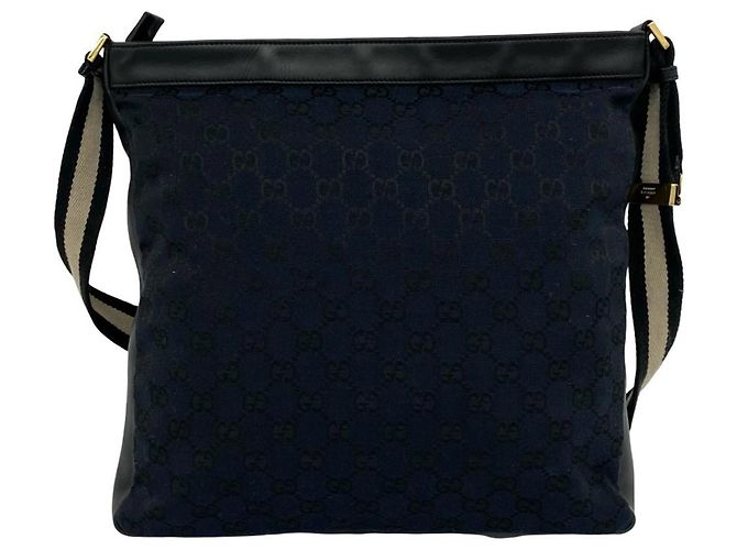 Gucci GG Logo Pattern Canvas Leather Shoulder Bag Black Navy blue - view 3