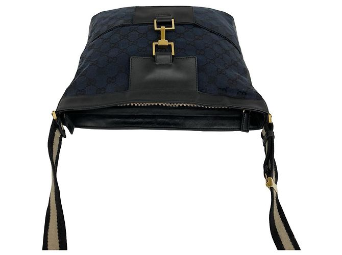 Gucci GG Logo Pattern Canvas Leather Shoulder Bag Black Navy blue - view 4