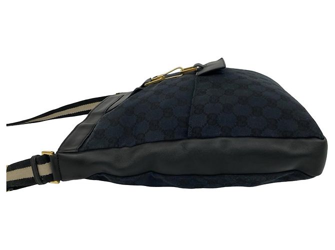 Gucci GG Logo Pattern Canvas Leather Shoulder Bag Black Navy blue - view 5