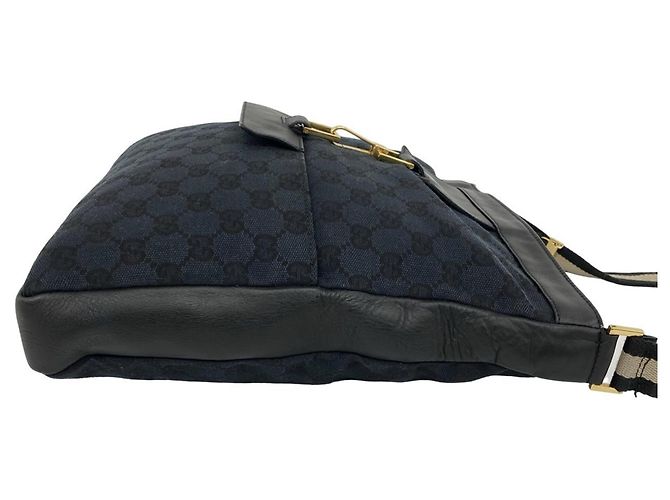 Gucci GG Logo Pattern Canvas Leather Shoulder Bag Black Navy blue - view 6