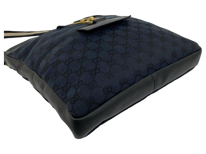 Gucci GG Logo Pattern Canvas Leather Shoulder Bag Black Navy blue - view 7