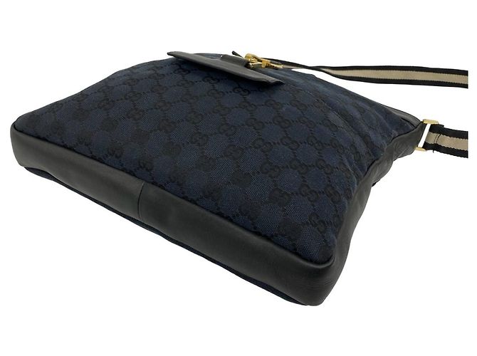 Gucci GG Logo Pattern Canvas Leather Shoulder Bag Black Navy blue - view 8