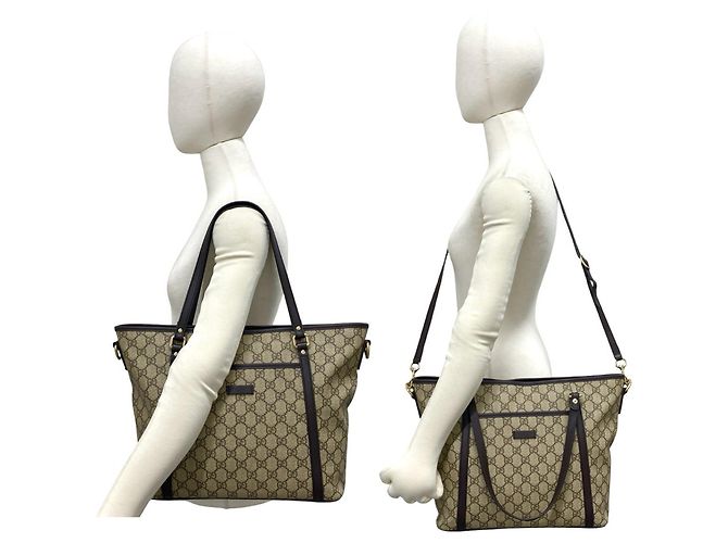 GUCCI GG Supreme Logo Leder-Tote-Bag Braun Beige - Ansicht 2