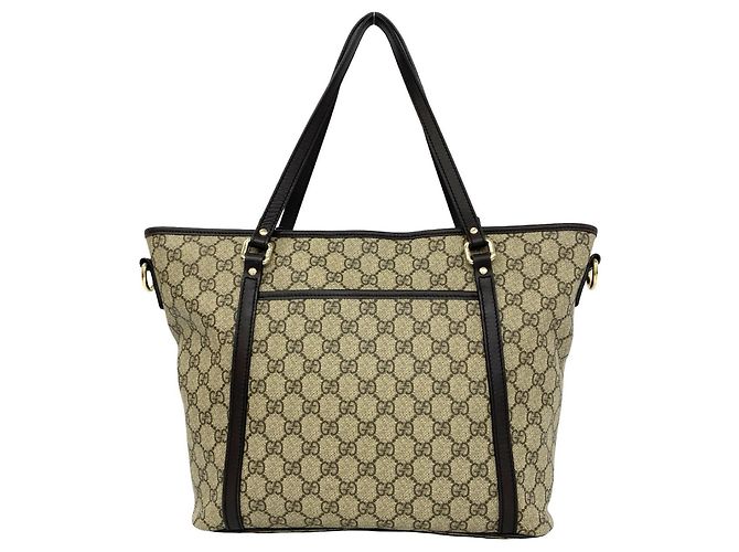 GUCCI GG Supreme Logo Leder-Tote-Bag Braun Beige - Ansicht 3