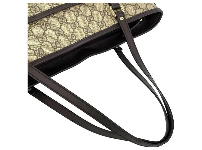 GUCCI GG Supreme Logo Leder-Tote-Bag Braun Beige - Ansicht 4