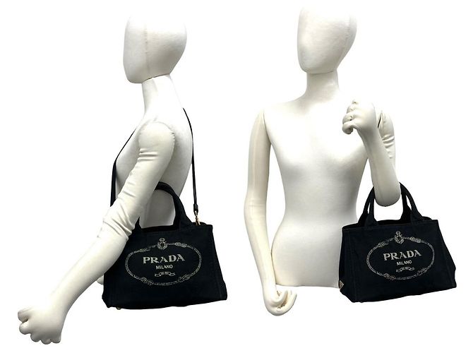 Prada Canapa Mini Tote/Schultertasche aus Canvas mit Logo-Print Schwarz - Ansicht 2