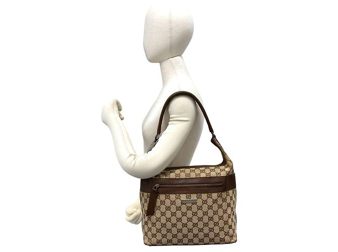 Borsa Tote a Spalla Gucci con Logo Hardware e Motivo GG Marrone - vista 2