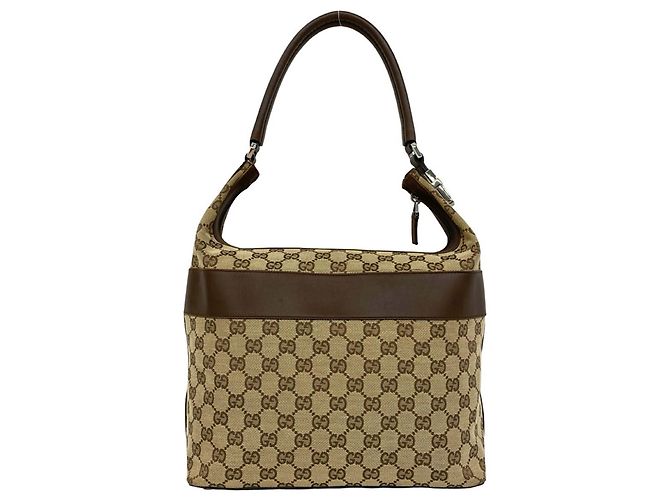 Borsa Tote a Spalla Gucci con Logo Hardware e Motivo GG Marrone - vista 3