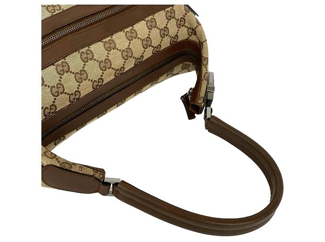 Borsa Tote a Spalla Gucci con Logo Hardware e Motivo GG Marrone - vista 4
