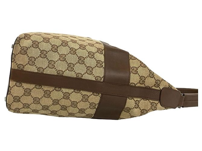 Borsa Tote a Spalla Gucci con Logo Hardware e Motivo GG Marrone - vista 6