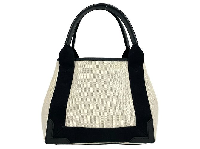 Borsa a mano Balenciaga Cabas S in tela e pelle Navy Nero Crudo - vista 3